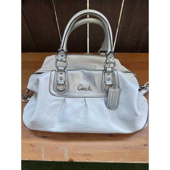 Coach Handbags - COACH Ashley F15445 Ivory Metallic Leather Convertible Satchel Shoulder Bag